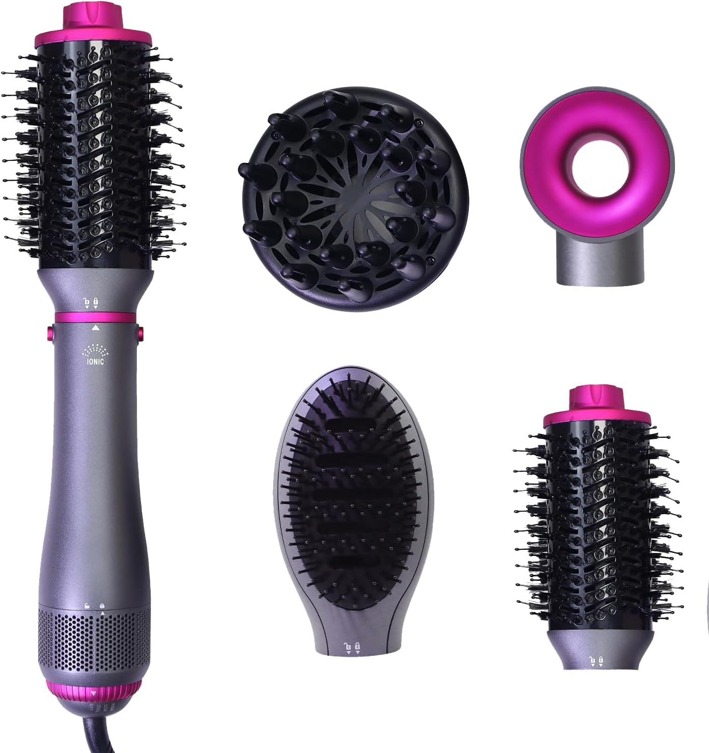 Cepillo secador de pelo 4 en 1, cepillo de soplado, multipeinador, secador de pelo desmontable de iones negativos con difusor, cepillo de aire caliente, con cepillo de peine para mujeres, salón, hogar