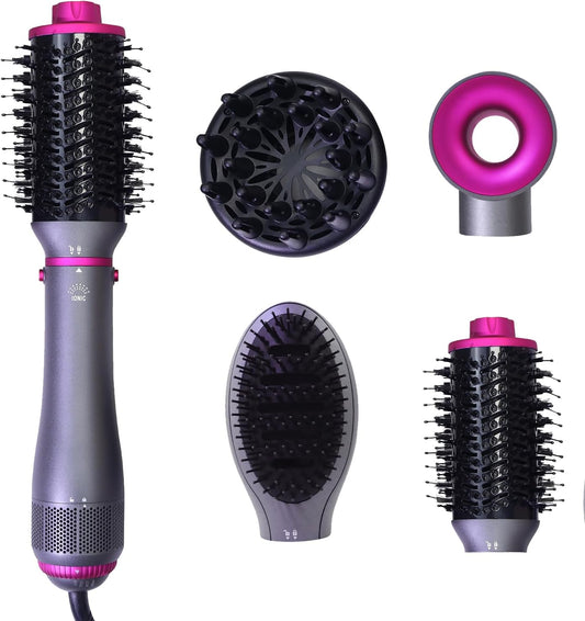 Cepillo secador de pelo 4 en 1, cepillo de soplado, multipeinador, secador de pelo desmontable de iones negativos con difusor, cepillo de aire caliente, con cepillo de peine para mujeres, salón, hogar