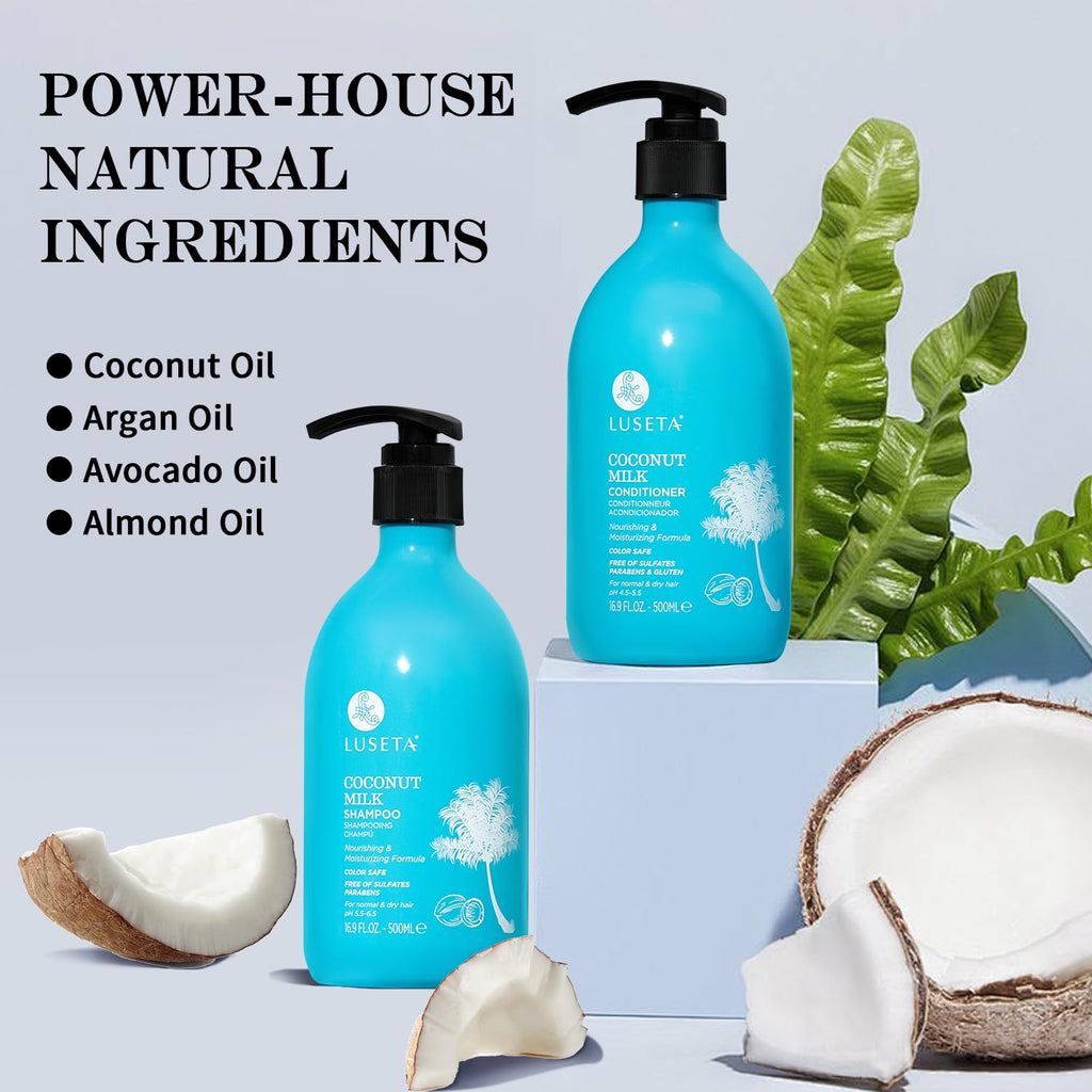 L LUSETA Champú y acondicionador de leche de coco, nutritivo e hidr...
