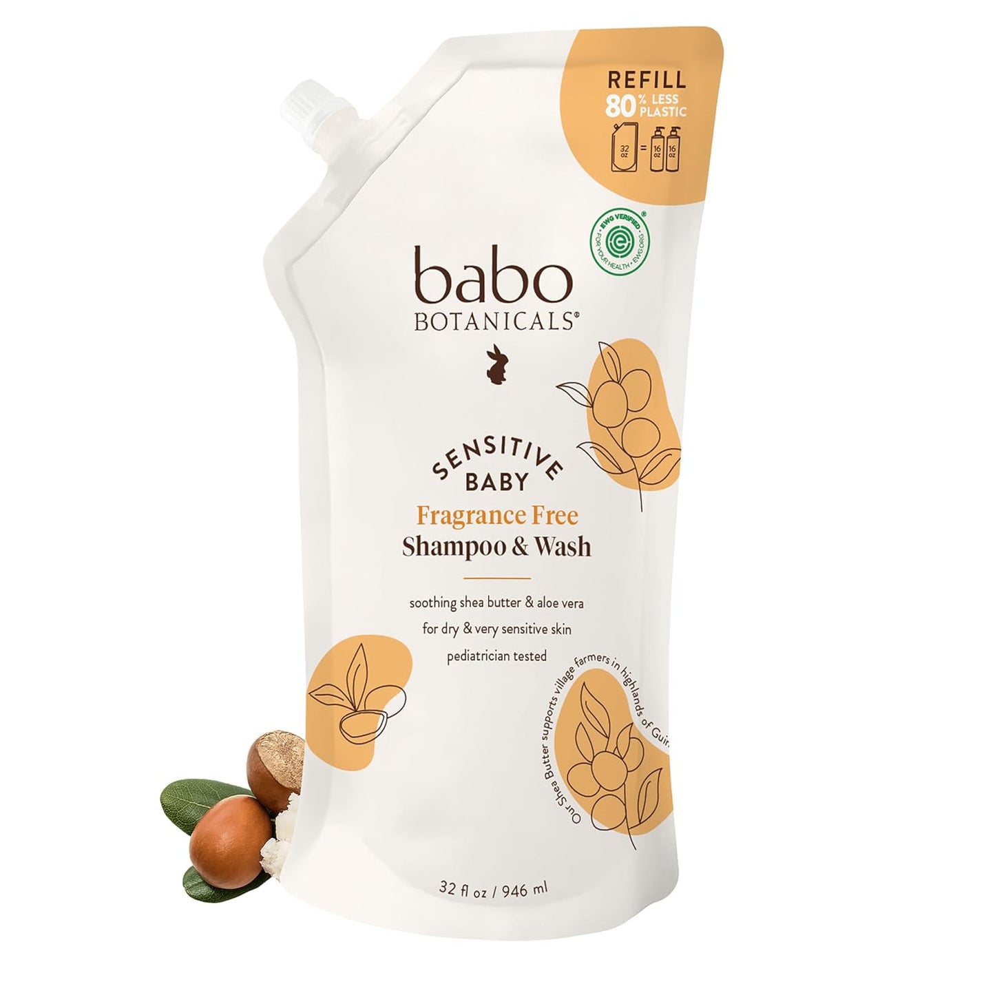 Babo Botanicals Sensitive Baby Champú y lavado 2 en 1 sin fragancia...