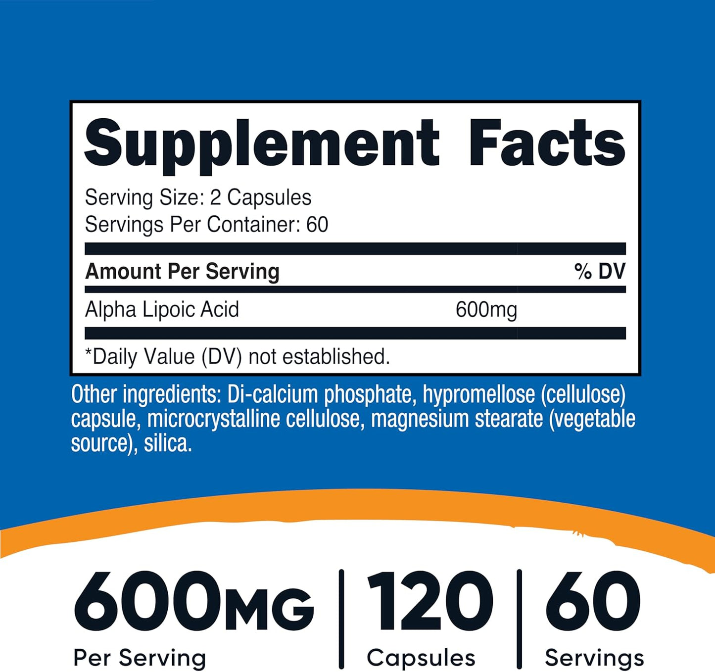 Suplemento Nutricost Ácido Alfa Lipoico 600 mg por porción, 120 cáp...