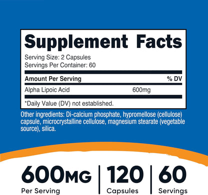 Nutricost Ácido alfa lipoico de 600 mg por porción, 120 cápsulas, 6...