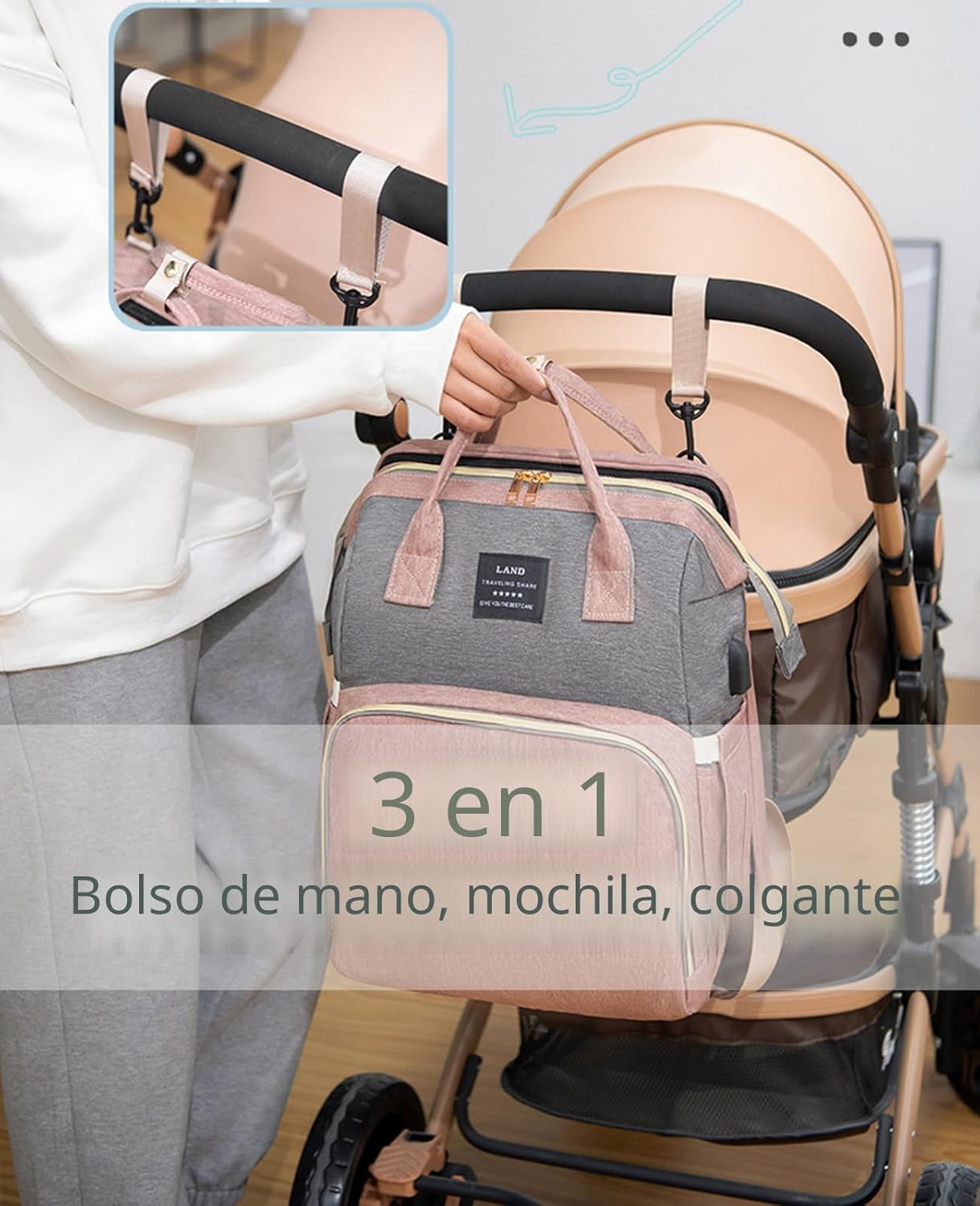 Mochila de pañales azul para mamá: bolsas de bebé grandes con cambi...