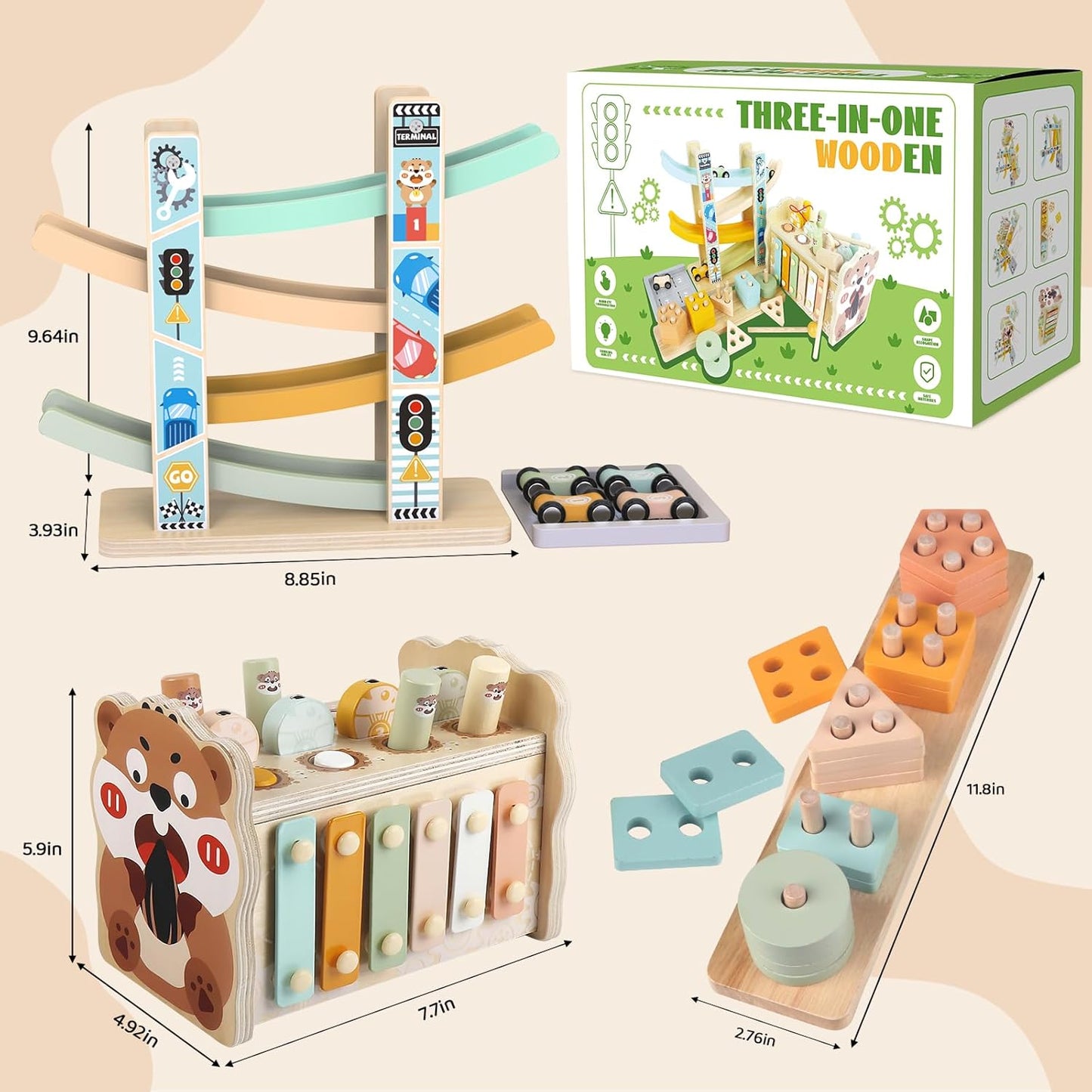 Juguetes Montessori de madera para niños de 1 año, juguete de marti...