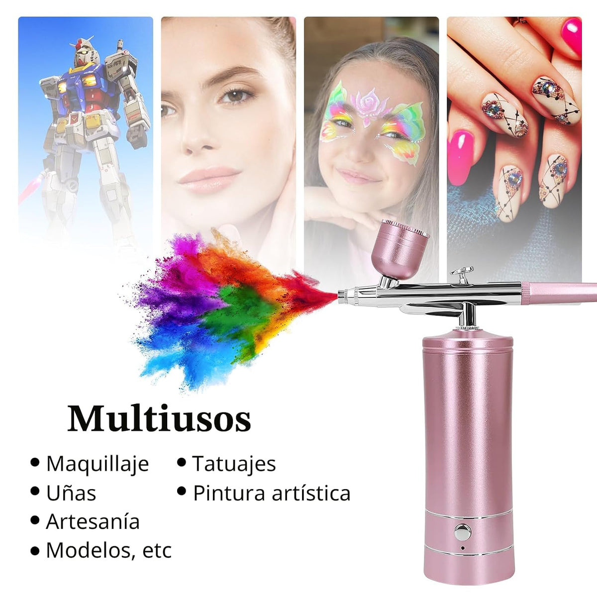 Kit de aerógrafo con compresor de aire, dijes de uñas, cepillo de a...