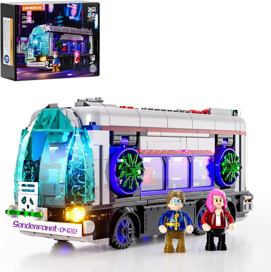 Cyberpunk Future-Bus - Juego de ladrillos de construcción, colección de vehículos del futuro de Cyberpunk City, luz LED, 2 en 1, modelo de automóvil, 605 piezas para adultos y amantes de la