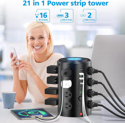 Regleta de alimentación en torre con cargador inalámbrico de 15 W,...