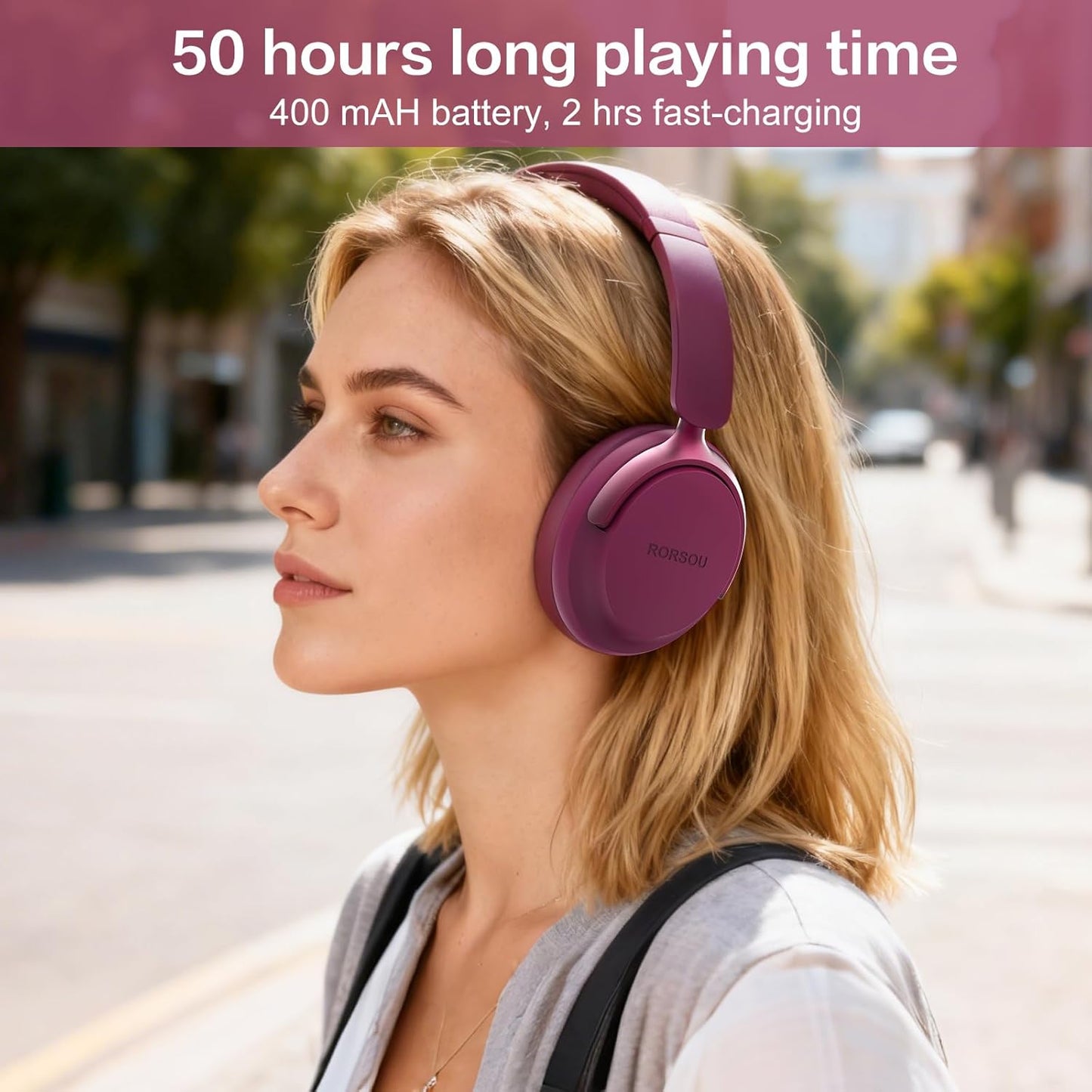 RORSOU Auriculares Bluetooth B8 sobre la oreja, 6 modos de música e...