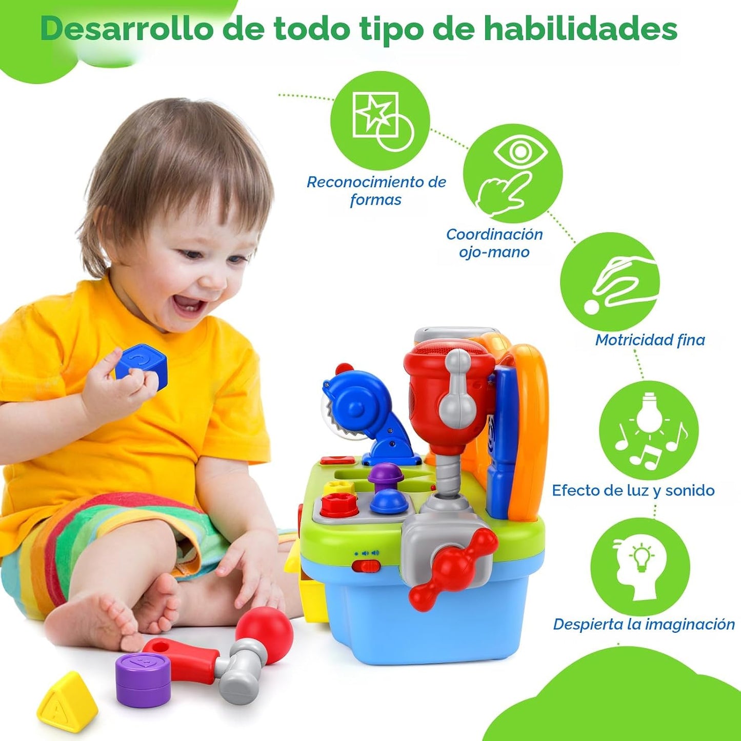 Juguetes ORWINE para niños de 1 año, banco de herramientas musical...