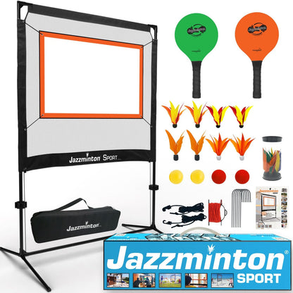 Jazzminton -Sport – El juego de pádel original con red para interiores y exteriores – Diversión familiar activa, amigable con las articulaciones, como bádminton, pickleball y tenis con un toque