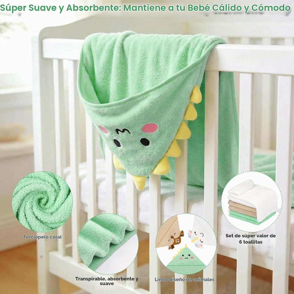 9 toallas de baño para bebés para recién nacidos (dinosaurio, unico...
