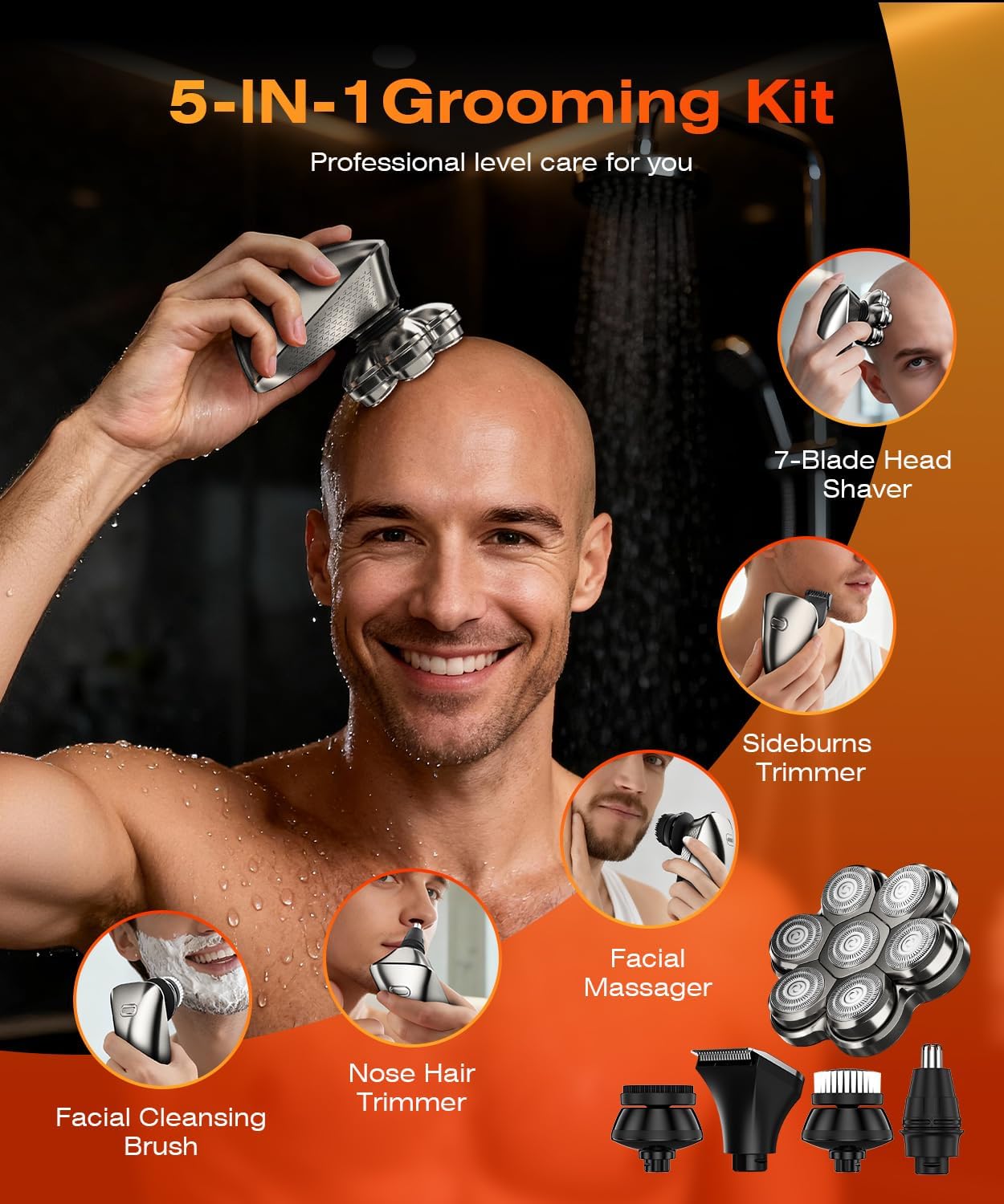 TEPOTZ Afeitadoras de cabeza impermeables para hombres calvos, 7D h...