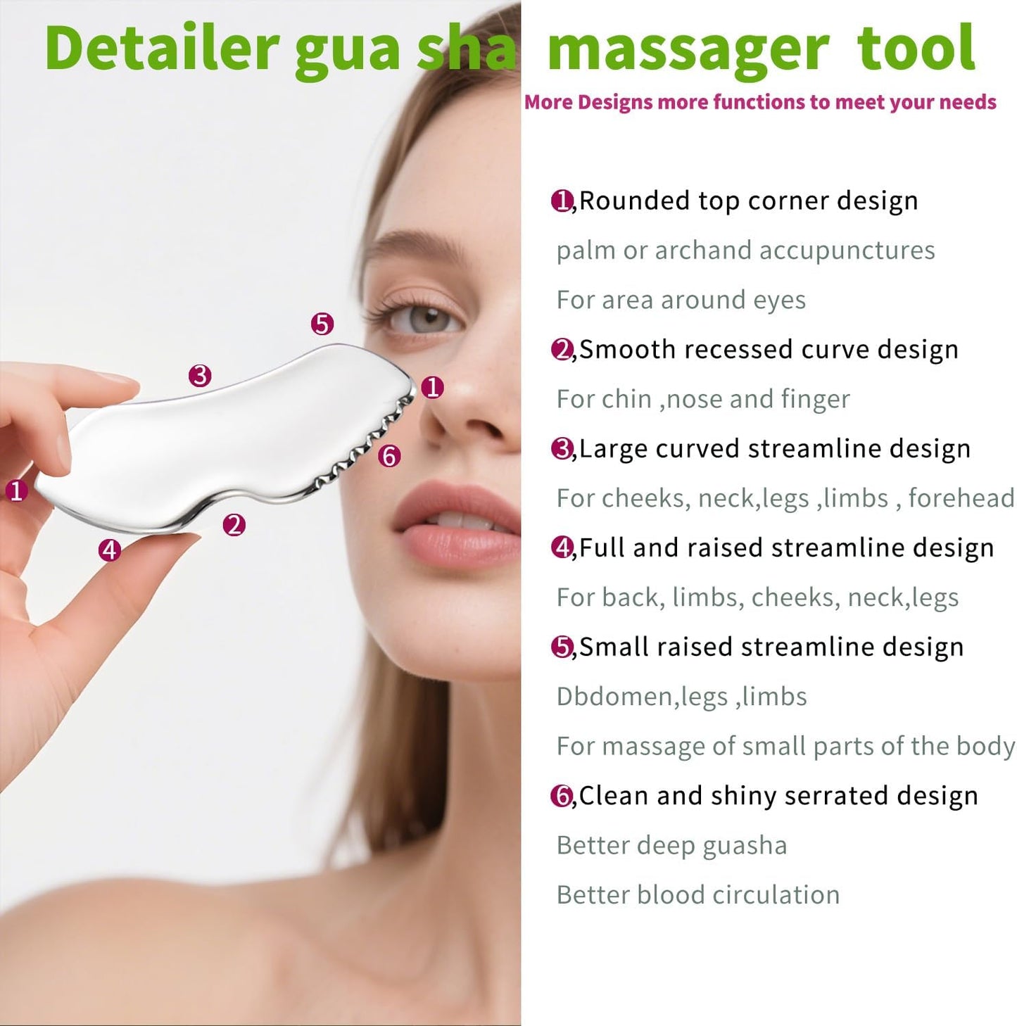 annrose Juego de masaje facial de acero inoxidable 3 en 1, rodillo...