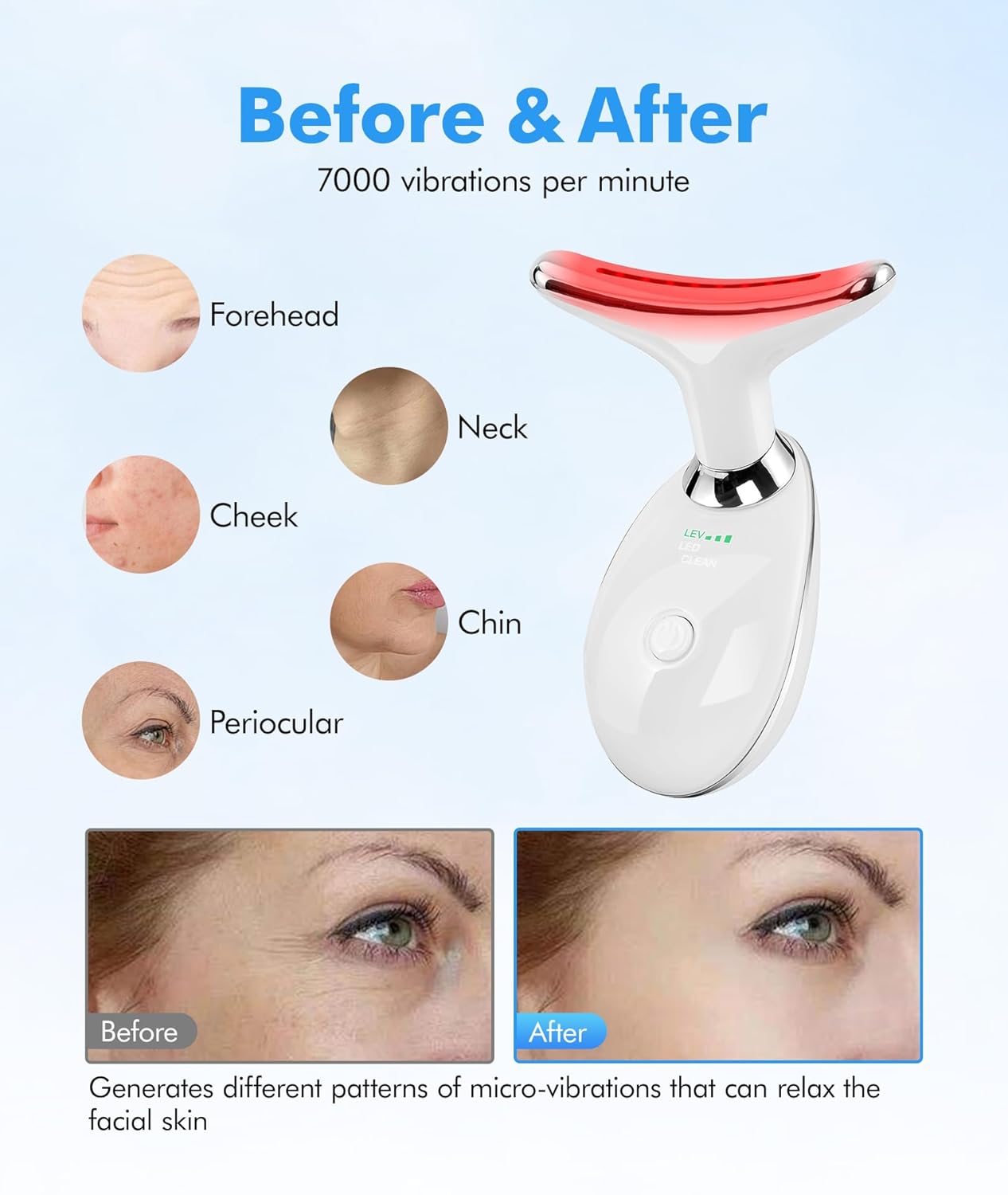 SDKWDH Terapia de luz roja para cara y cuello, herramienta de masaj...