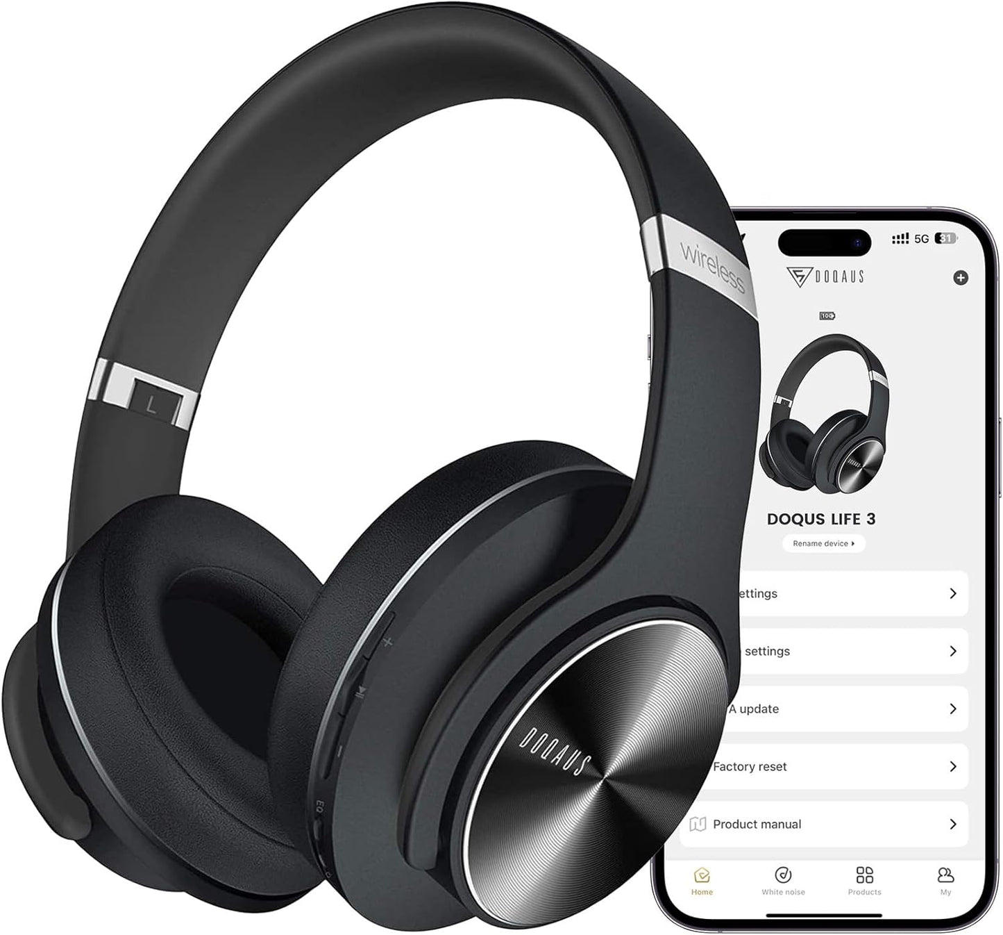 DOQAUS Auriculares Bluetooth sobre la oreja, auriculares inalámbric...
