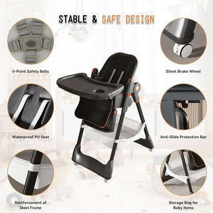 SmartEdge Silla Alta para Bebé con Ruedas, Sillas Altas Plegables 3...