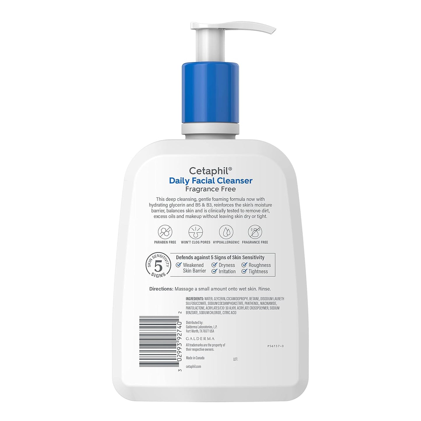 Cetaphil Lavado Facial, Limpiador Facial Diario para Piel Sensible, Mixta a Grasa, 16 Oz, Sin Fragancia, Espuma Suave, Sin Jabón, Hipoalergénico
