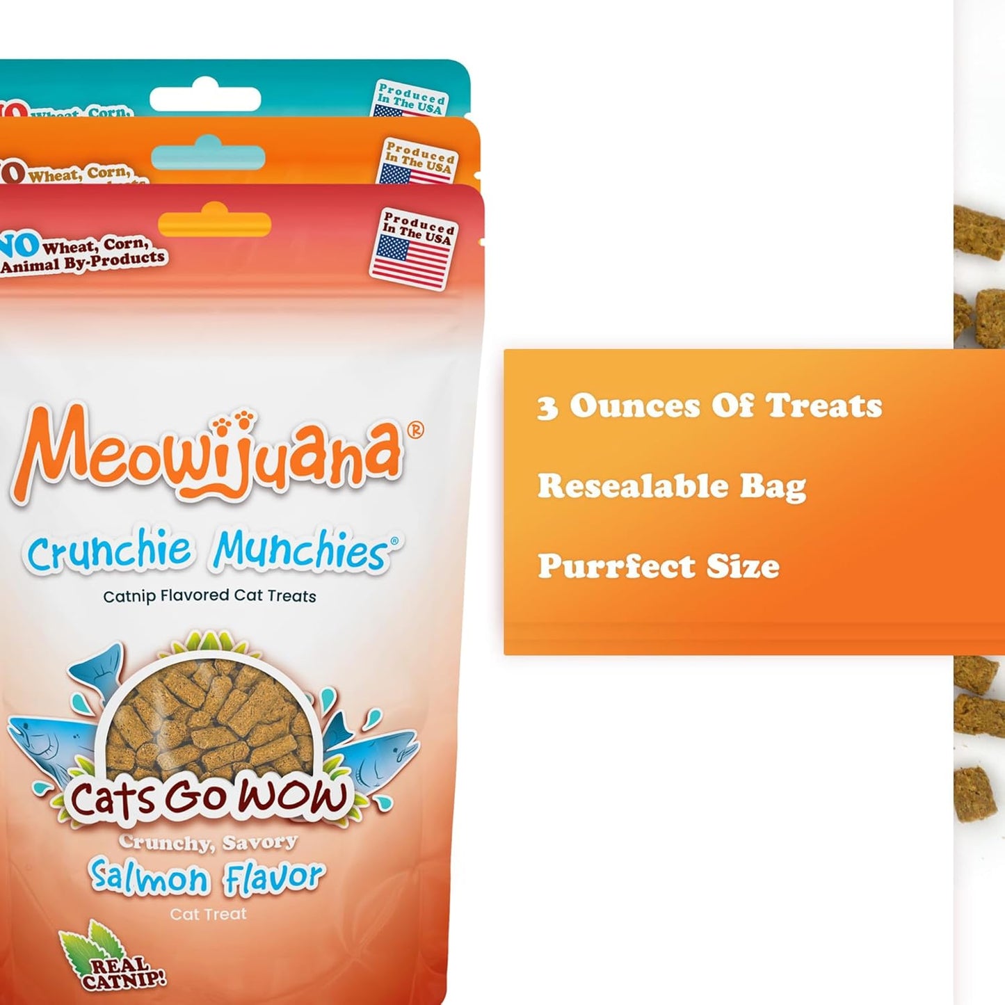Meowijuana Crunchie Munchie Golosinas de hierba gatera | Salmón, ma...