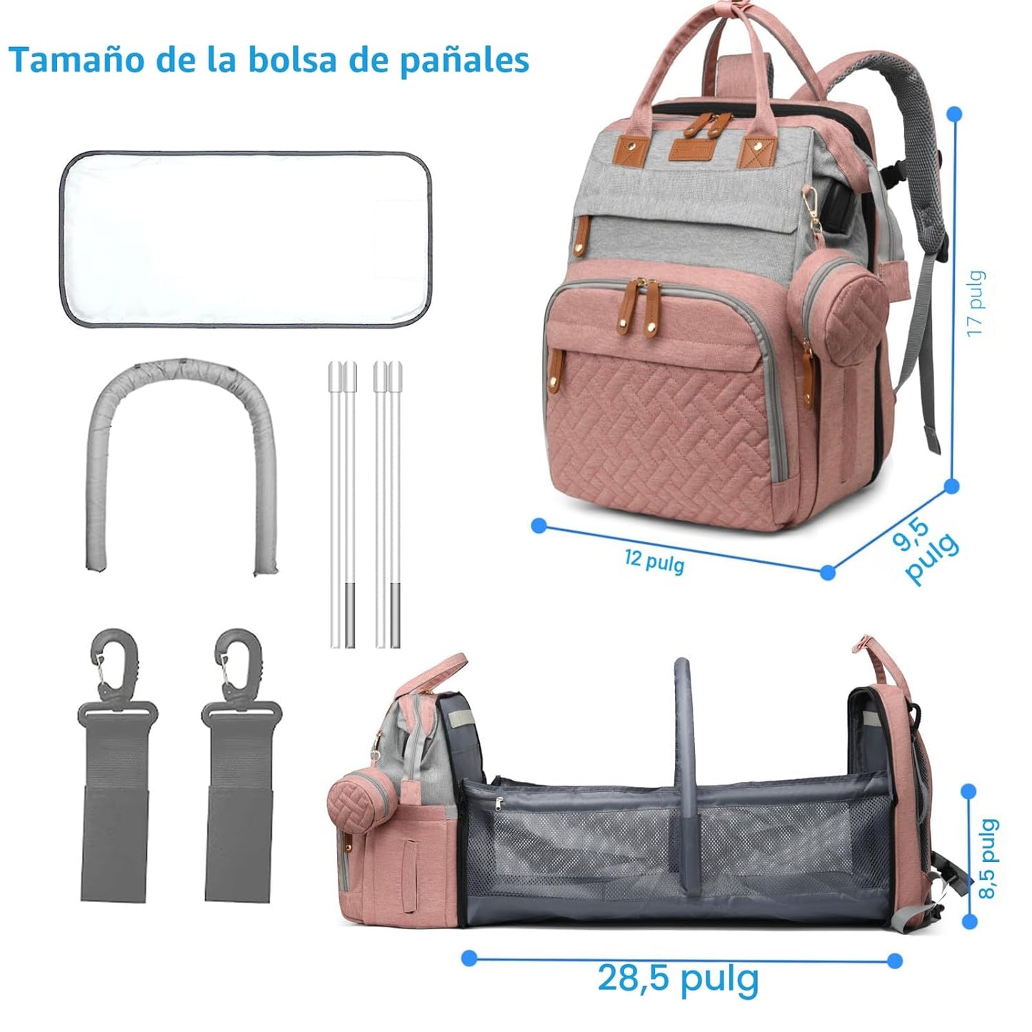 Jeryswet - Mochila para pañales con cambiador, mochila de gran capa...