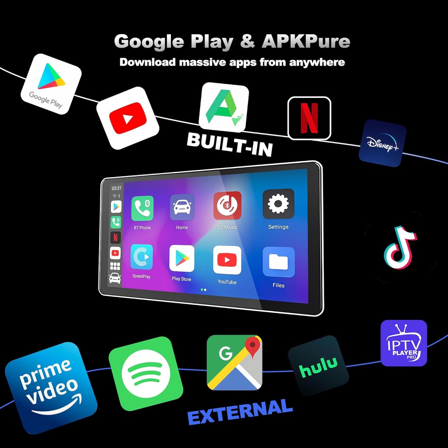 Adaptador Inalámbrico CarPlay y Android Auto 3 en 1, Plug & Play, Configuración Fácil, Compatible con Netflix, YouTube, Tarjeta TF y Más para Automóviles con CarPlay/Android Auto Cableado