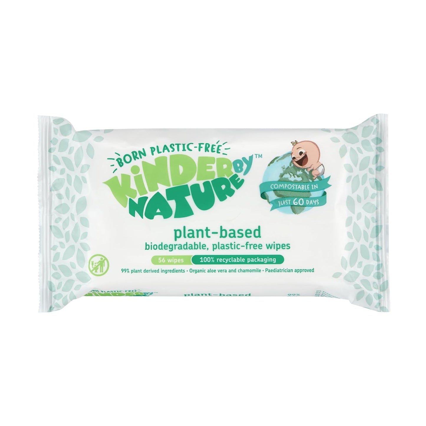 Kinder by Nature Toallitas para bebés a base de plantas, 100% biodegradables y compostables, 672 unidades (12 paquetes de 56), 99% ingredientes a base de plantas, toallitas sin plástico