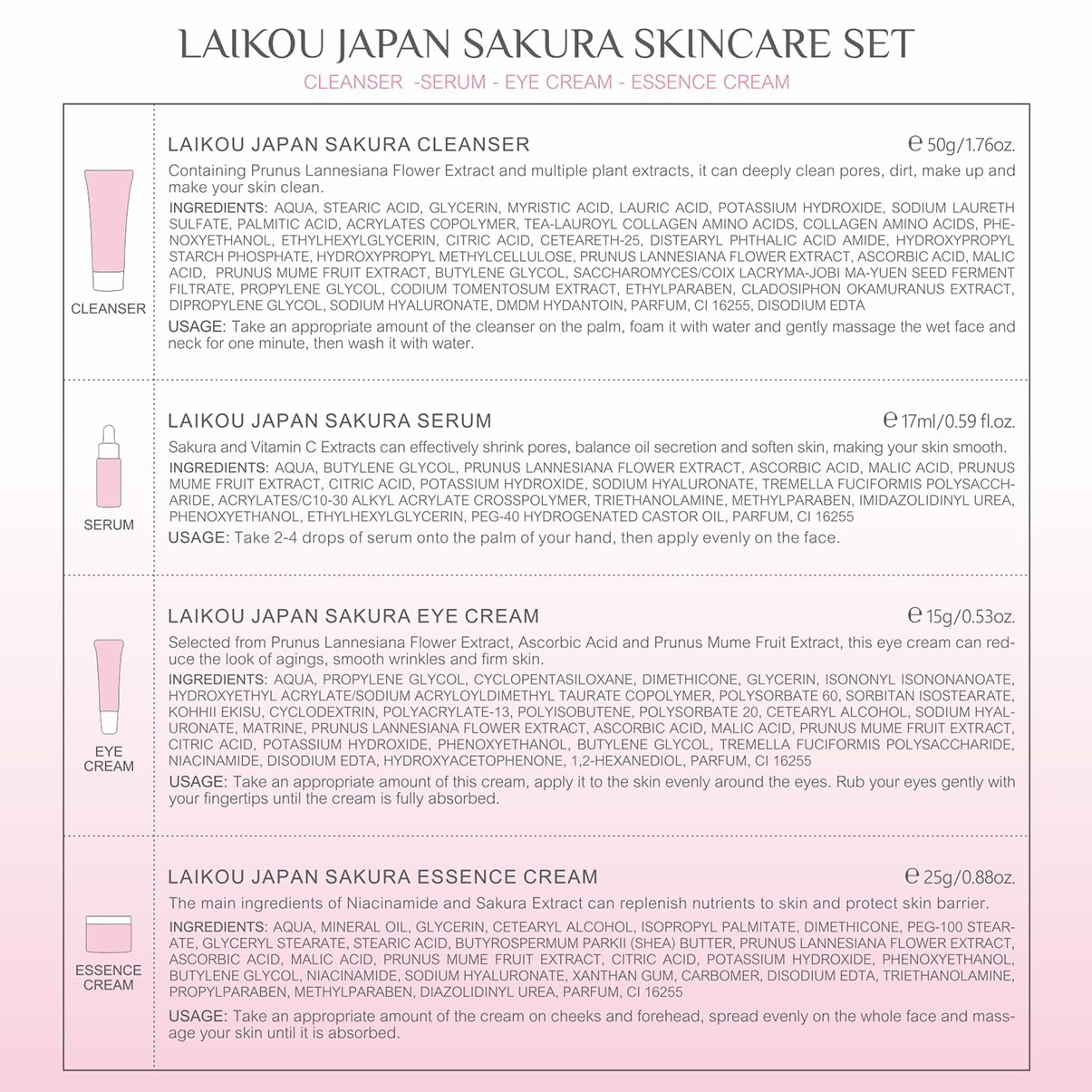 Conjunto de Cuidado de la Piel JAPAN SAKURA Juegos de Regalo de Bel...