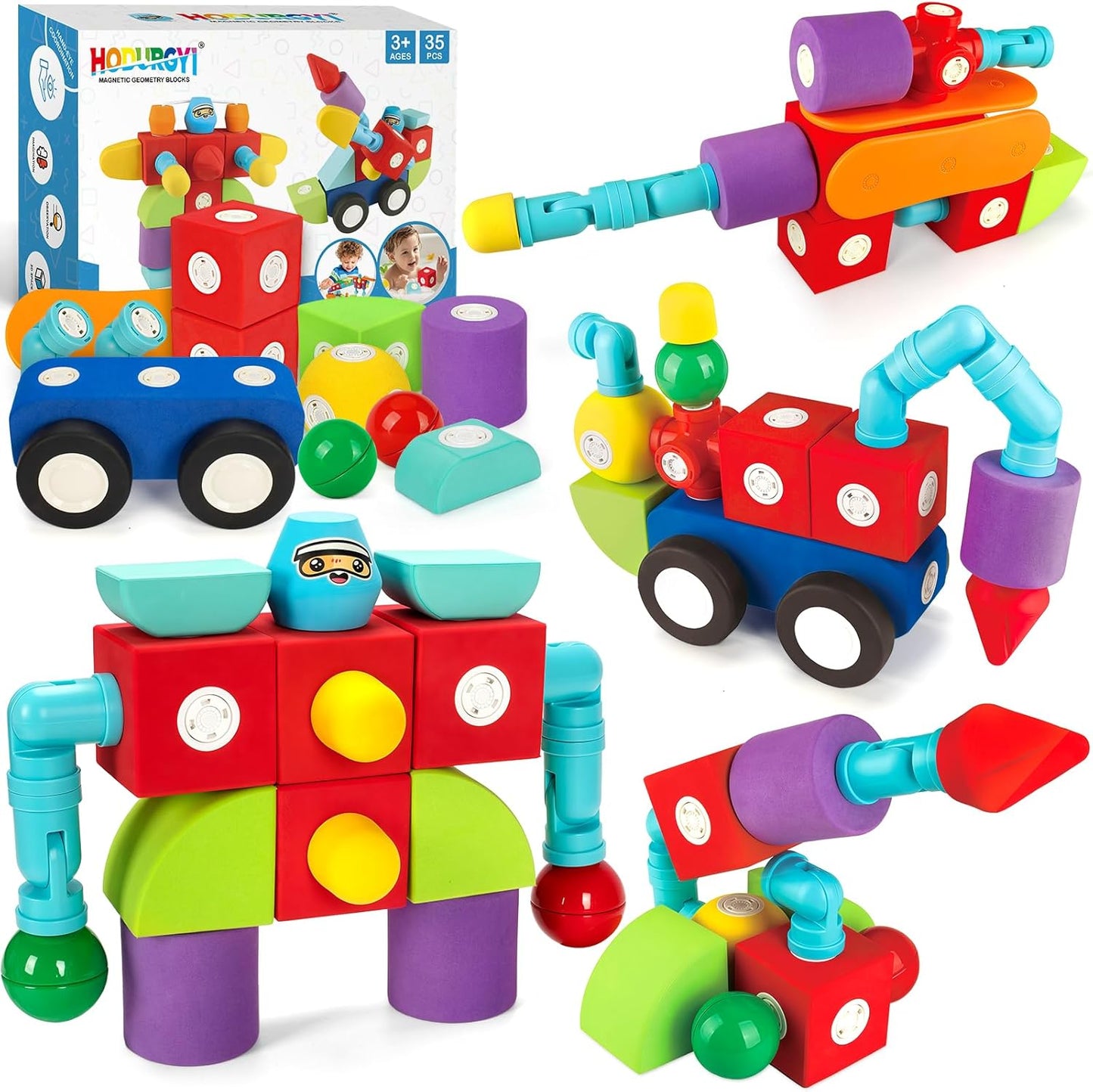 Hodurgyi 35 Piezas Bloques de Espuma Magnéticos para Niños, Bloques...