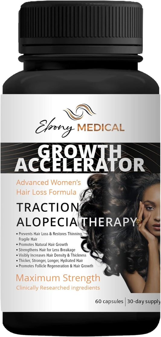 Suplemento médico de ébano para el cabello para mujeres de color - Adelgazamiento del cabello y apoyo de la alopecia de tracción - Impulso de queratina, nutrición folículo y vitaminas para la fuerza