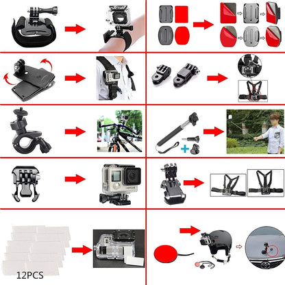 Kit de accesorios para cámara 60 en 1 compatible con GoPro Hero 13 12 11 10 9 8 7 6 /Session 5/Hero 4/3+/3/2/1, Insta360, DJI Osmo Action, AKASO, APEMAN, Campark, SJCAM