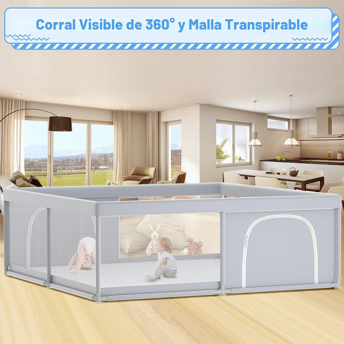 XVISHX Corralito para bebés, 79 x 79 pulgadas, corralito para bebés...