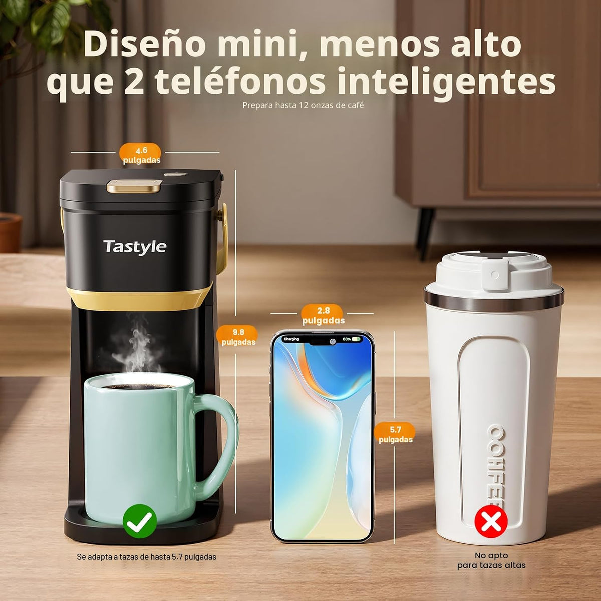 Tastyle Cafetera de Una Sola Porción de Una Taza, para Cápsulas K y...