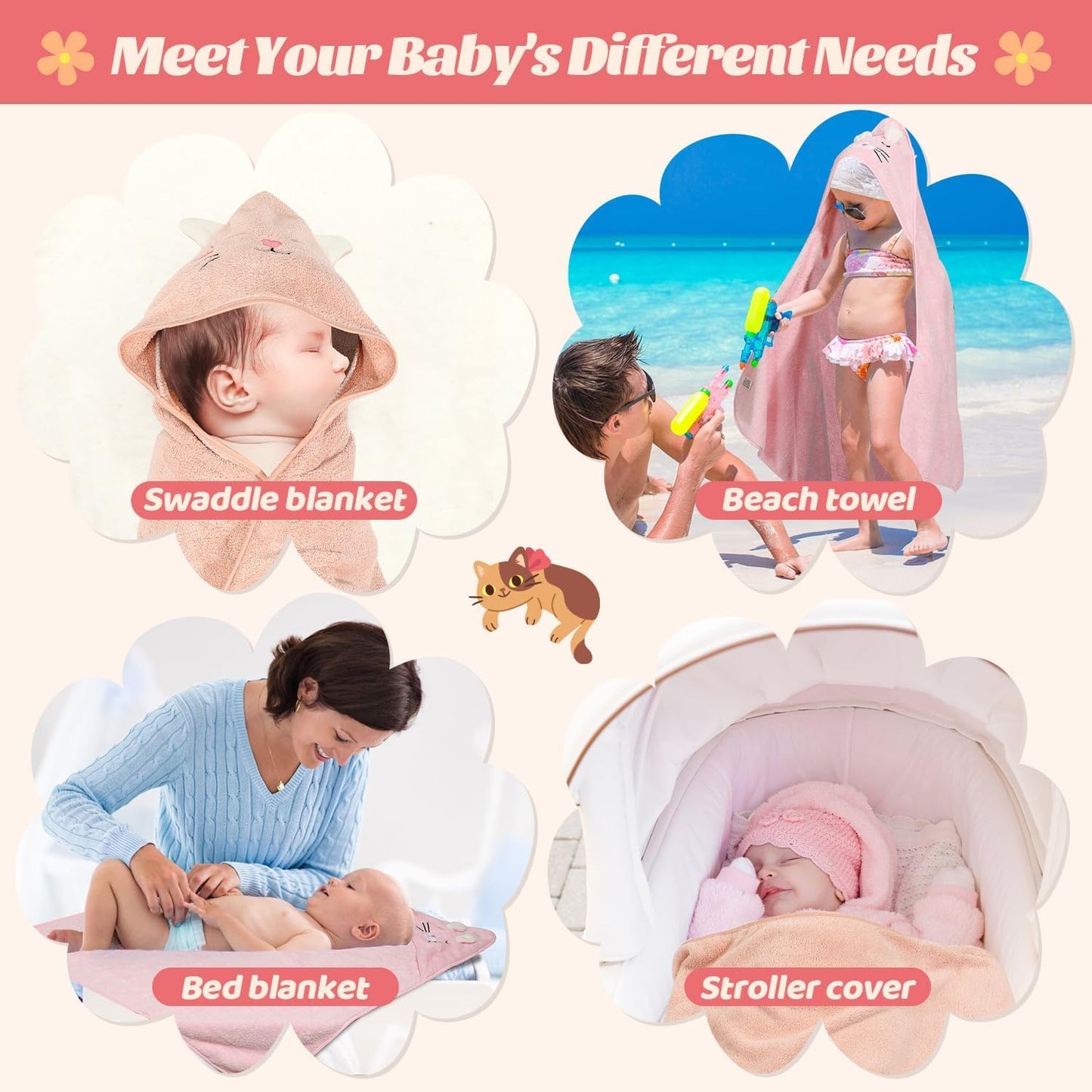 12 toallas de bebé con capucha, toallas suaves para bebé, toallas de baño absorbentes, 3 toallas de bebé y 9 paños de bebé para recién nacidos, niños pequeños y niños, toallas de bebé de 32 x 32