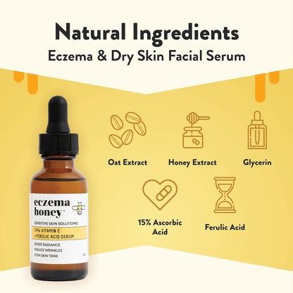 ECZEMA HONEY 15% de vitamina C + suero de ácido ferúlico, productos antienvejecimiento para el cuidado de la piel, aceite facial para eczema, piel seca y sensible (1 onza)