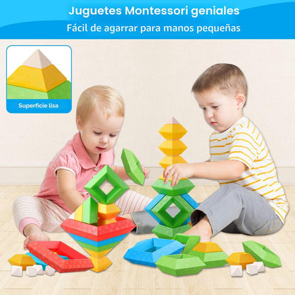 Juguetes Montessori para niños y niñas de 1, 2, 3, 4 años, actividades de aprendizaje preescolar, 30 piezas de bloques de construcción, apilables, juguetes educativos, regalos sensoriales STEM