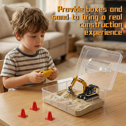 TOPMVP Mini excavadora RC 1\/64 con juego de caja de arena, camión...