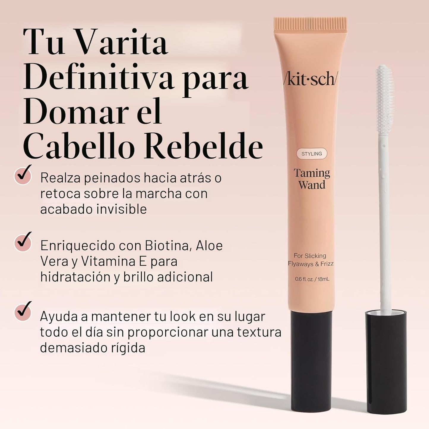Kitsch Cepillo para cabello con frizz - Varita domadora con biotina...
