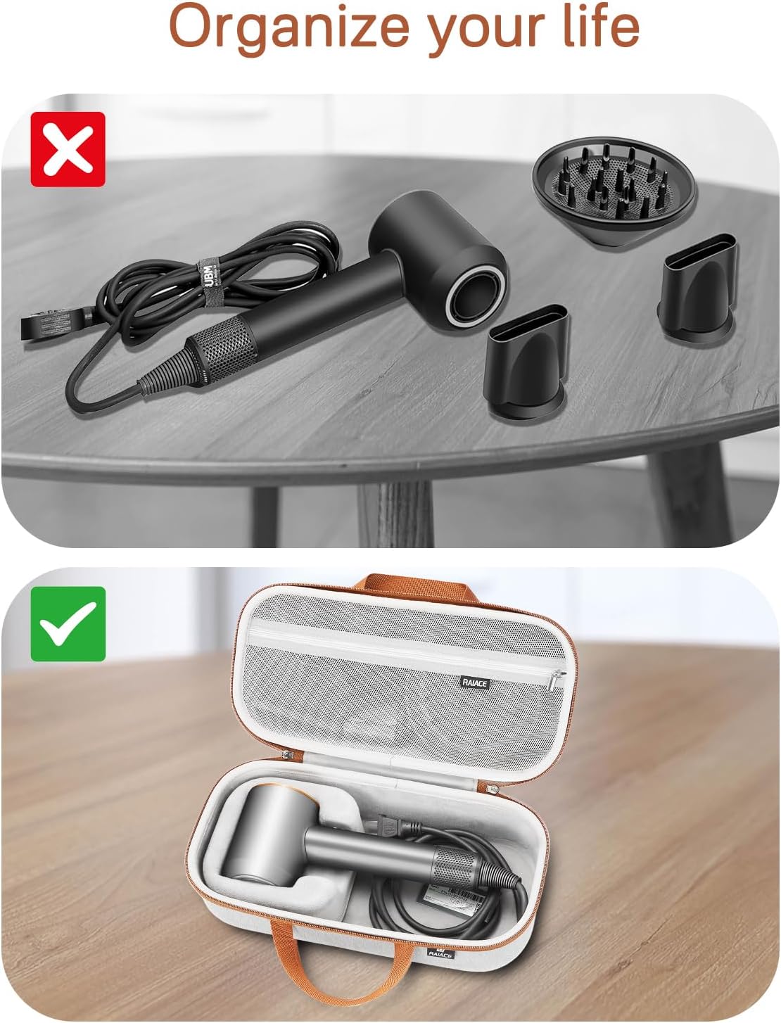 Estuche de almacenamiento rígido RAIACE compatible con secador de p...