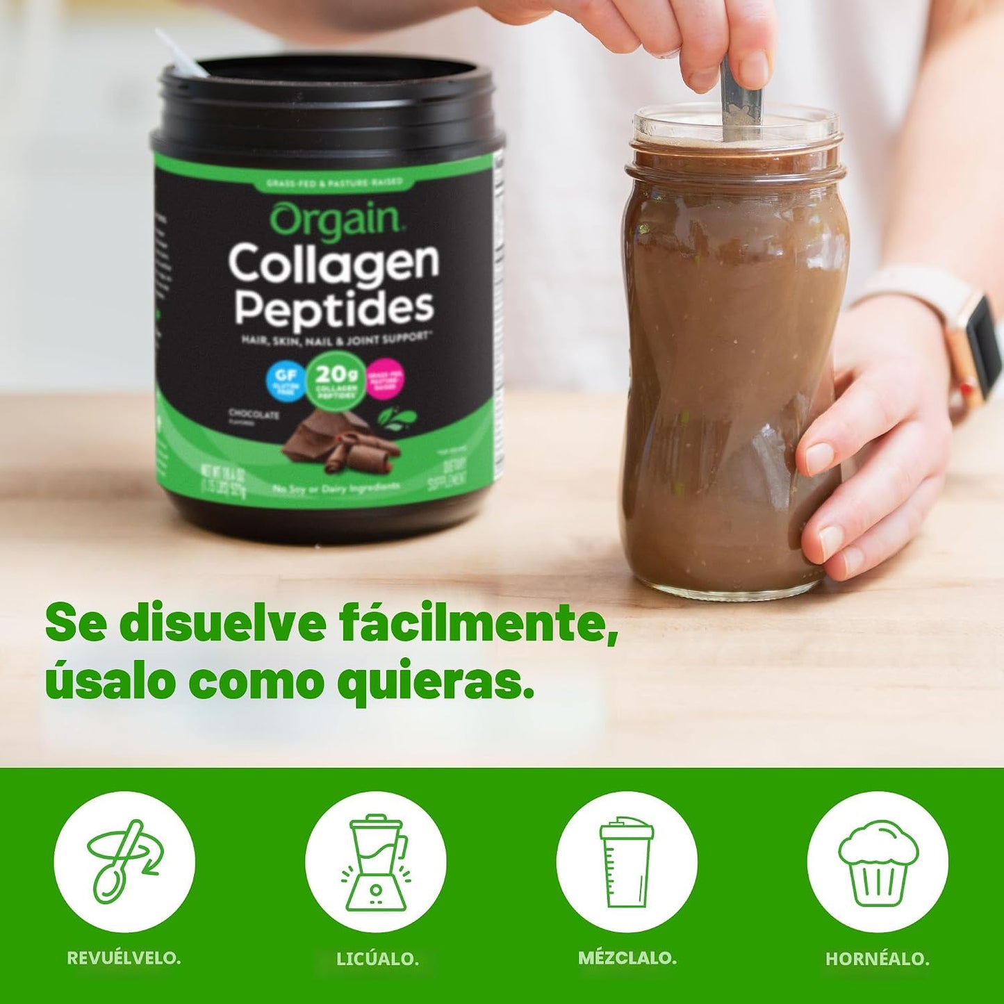 Orgain - Polvo de péptidos de colágeno hidrolizado para mujeres y h...