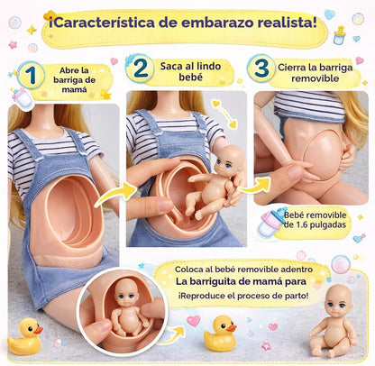 Familydolls Juego de 6 muñecas embarazadas con bebé extraíble, jueg...