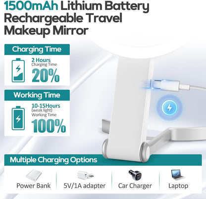 B Beauty Planet Espejo de viaje con aumento 30x\/1x con luz, recarg...