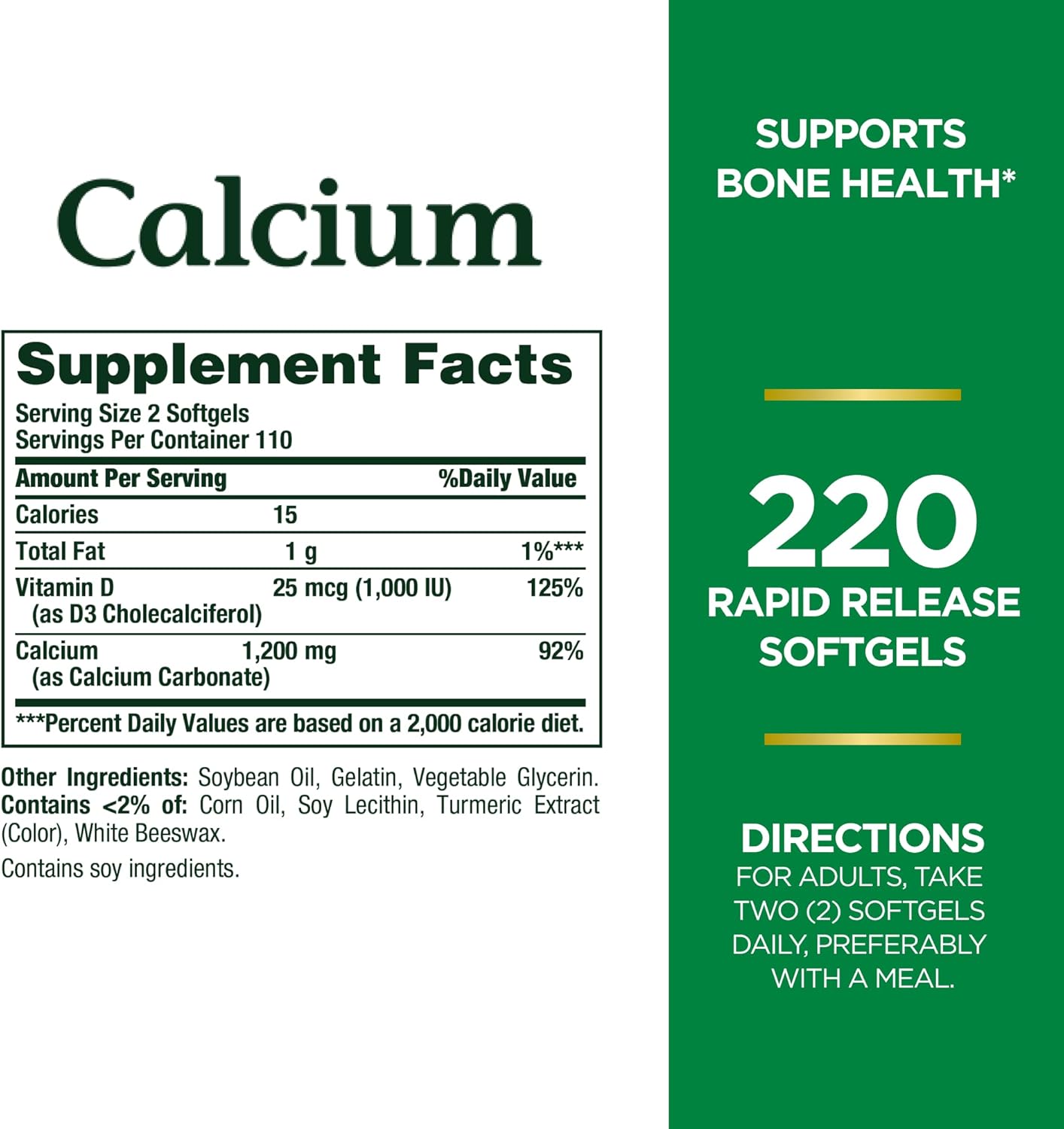 Nature's Bounty Calcio 1200 mg con vitamina D3, salud ósea y ap...