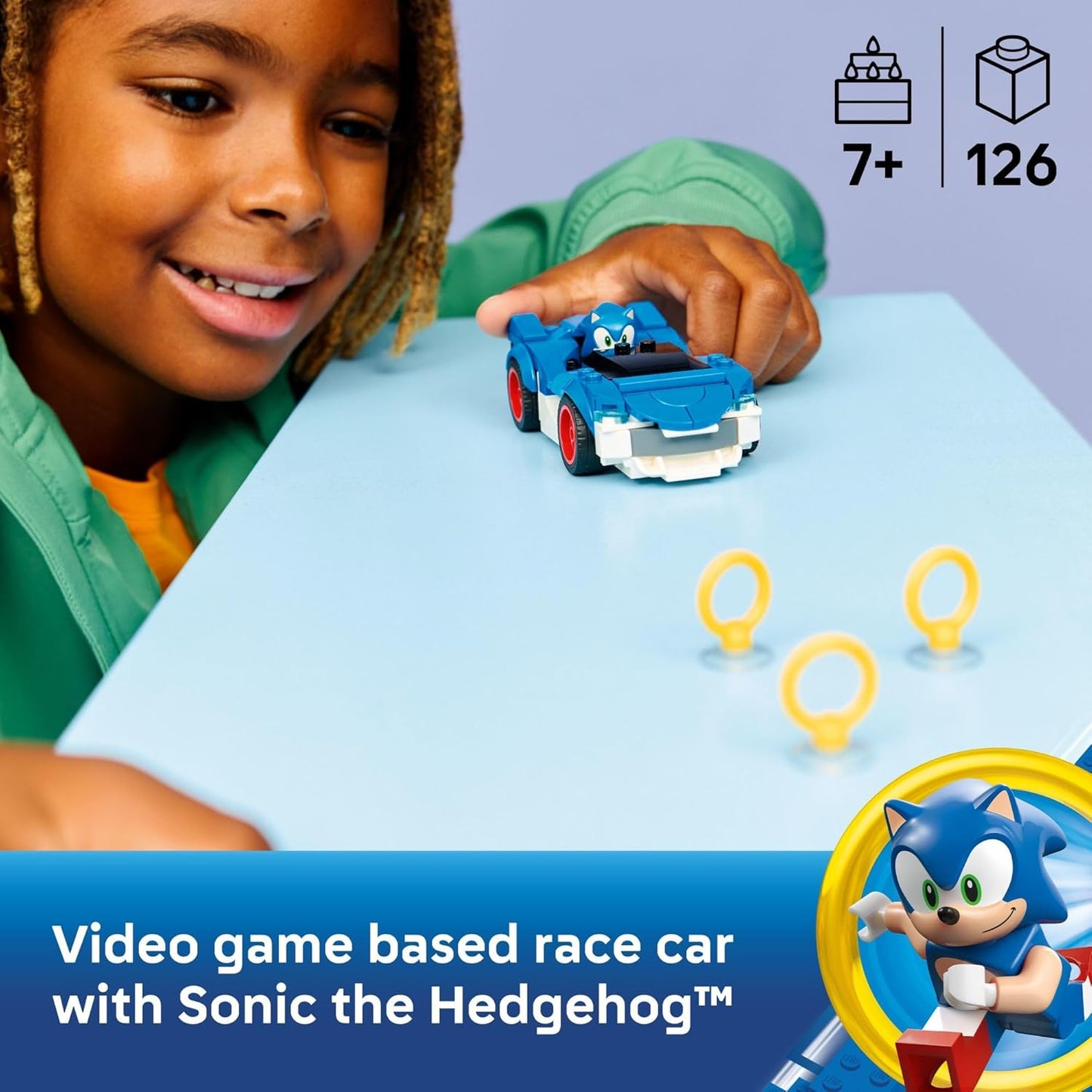 LEGO Sonic The Hedgehog Sonic: Speedster Lightning Race Car Toy para niños y niñas, juego de construcción de juguete con minifigura para niños y jugadores, a partir de 7 años, idea de regalo para