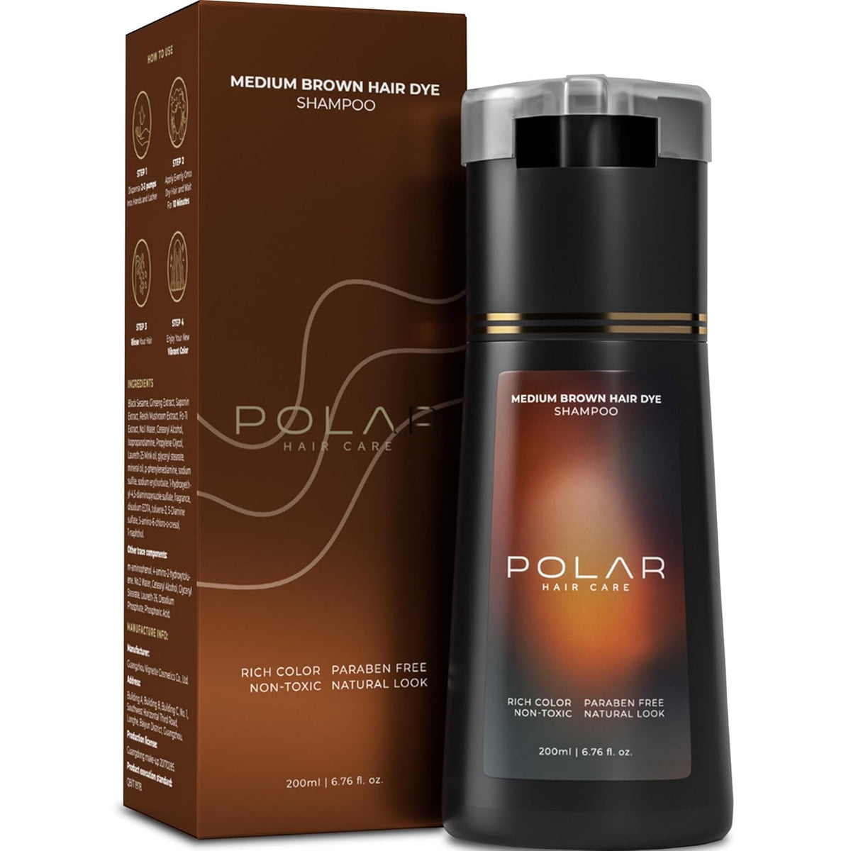 Champú de tinte polar para el cabello | Champú de color castaño med...