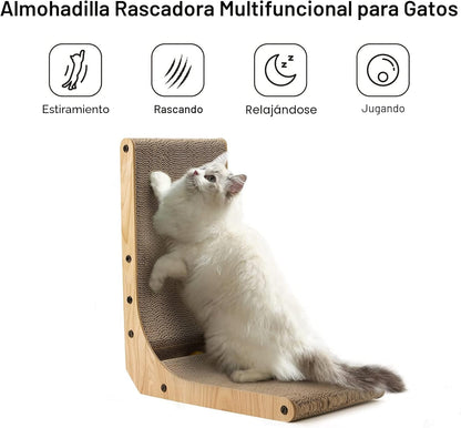 FUKUMARU Rascador para gatos, 18.7 pulgadas en forma de L, almohadi...
