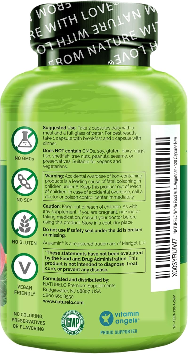NATURELO Multivitaminas para Adolescentes Niñas\/Niños, 120 Cápsula...