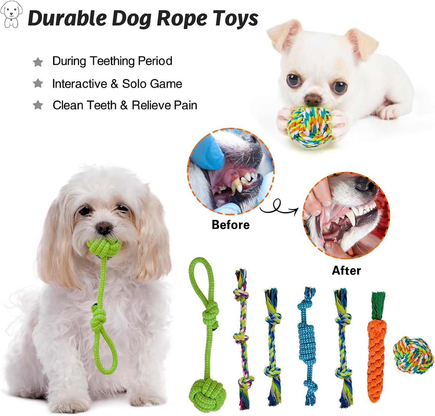 MRSOHRET 20 Piezas Juguetes Masticables para Cachorros en Dentición...