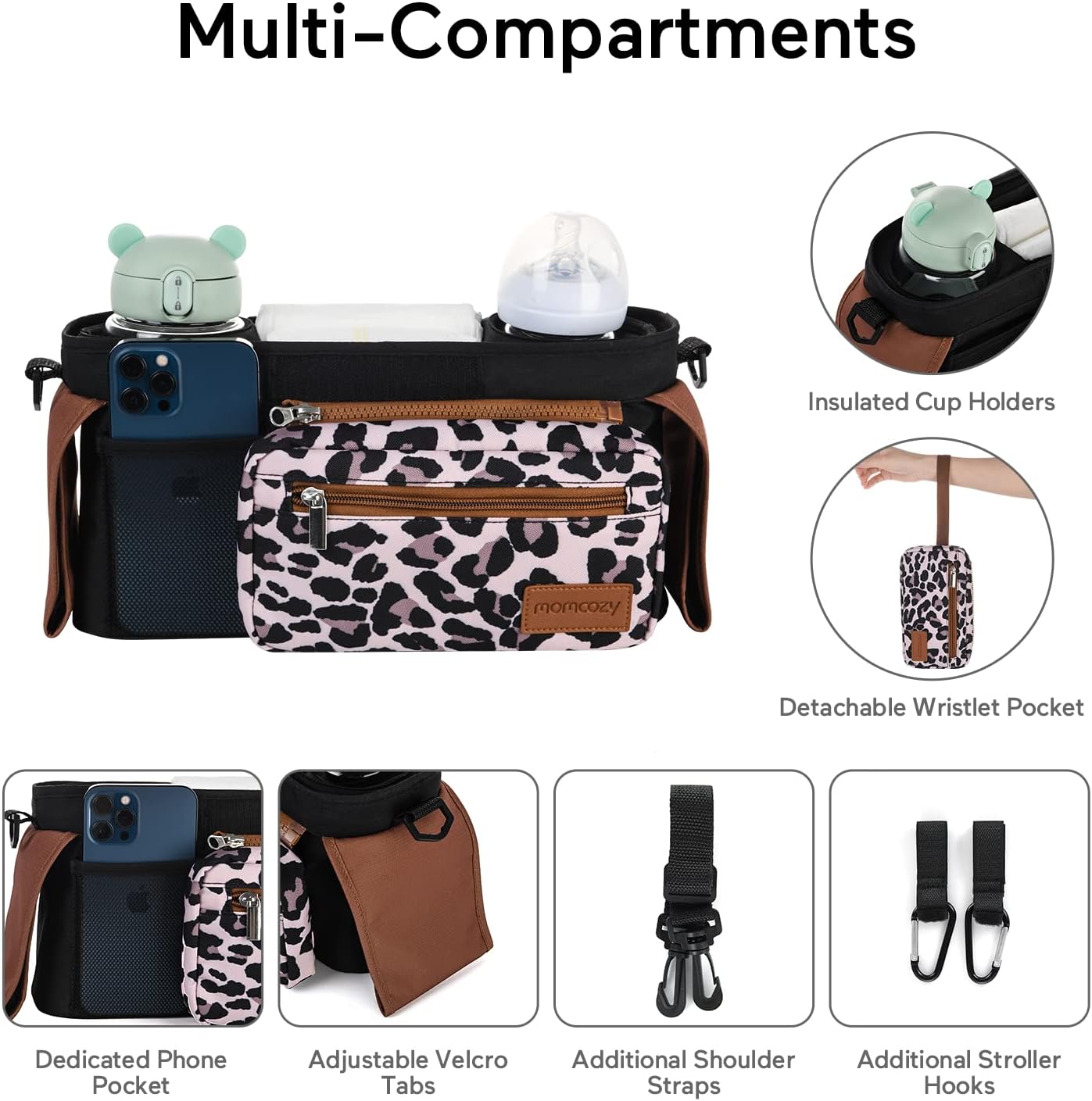 Momcozy: organizador universal de cochecito con soporte para tazas...