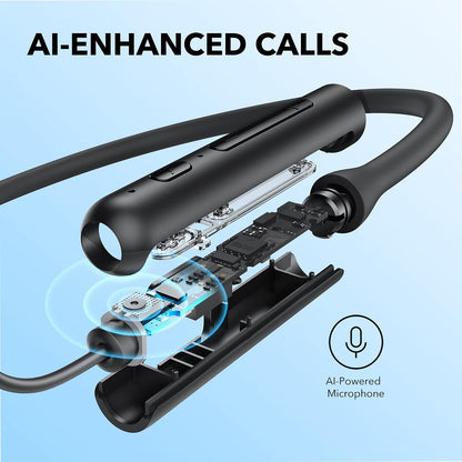 Auriculares inalámbricos Soundcore de Anker Life U2i con banda para el cuello, controladores de 10 mm con tecnología BassUp, 24 horas de reproducción, llamadas mejoradas por IA, plegables y ligeros