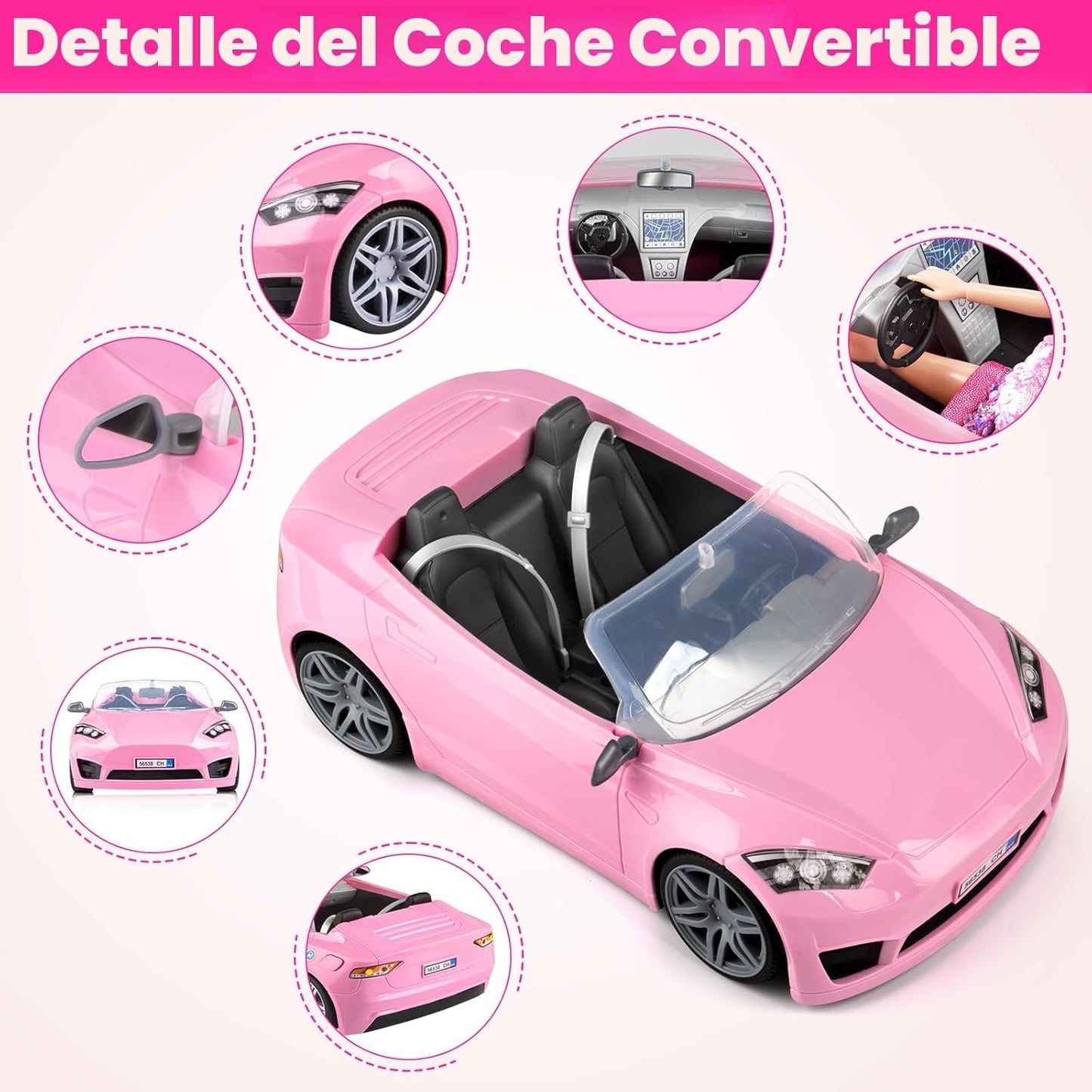 Juego de 76 piezas de muñeca y automóvil convertible, incluye muñec...