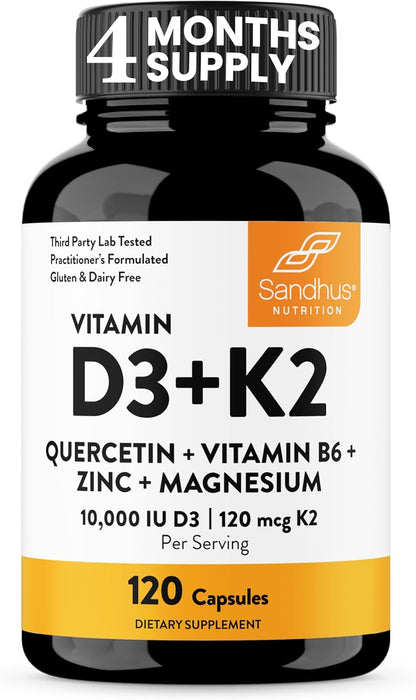 Sandhu's Vitamina D3 K2 Magnesio 10000 IU, 120 mcg K2 Cápsulas...